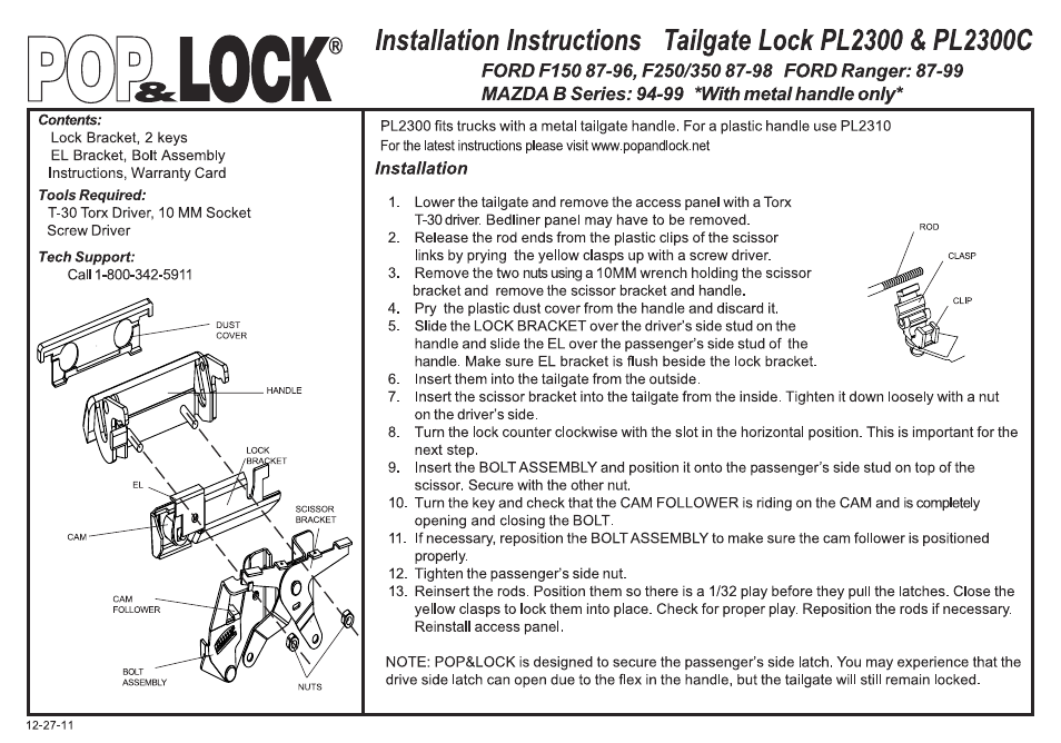 Pop & Lock PL2300C User Manual | 3 pages