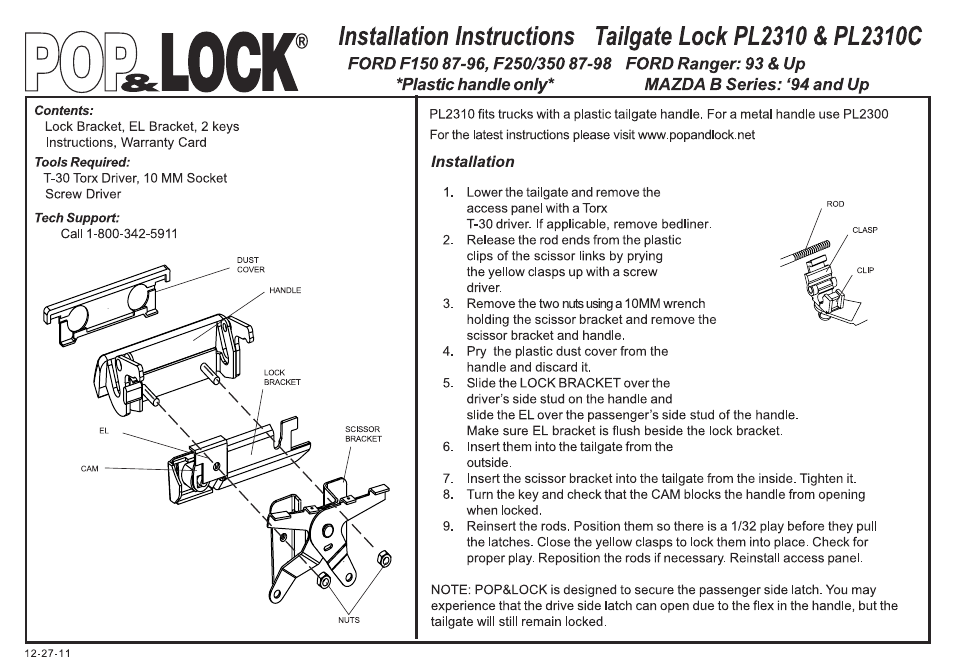 Pop & Lock PL2310C User Manual | 2 pages