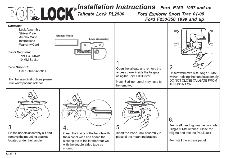 Pop & Lock PL2500C User Manual | 2 pages