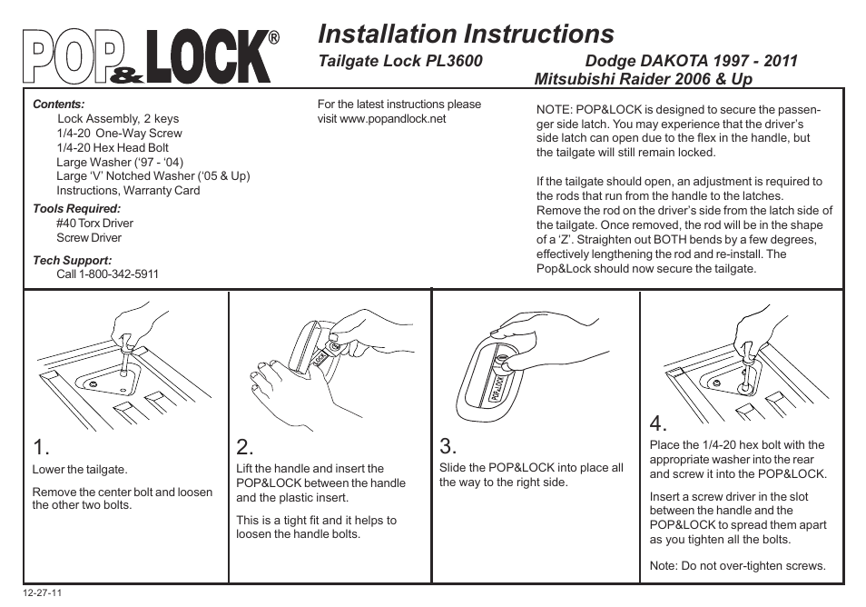 Pop & Lock PL3600 User Manual | 2 pages