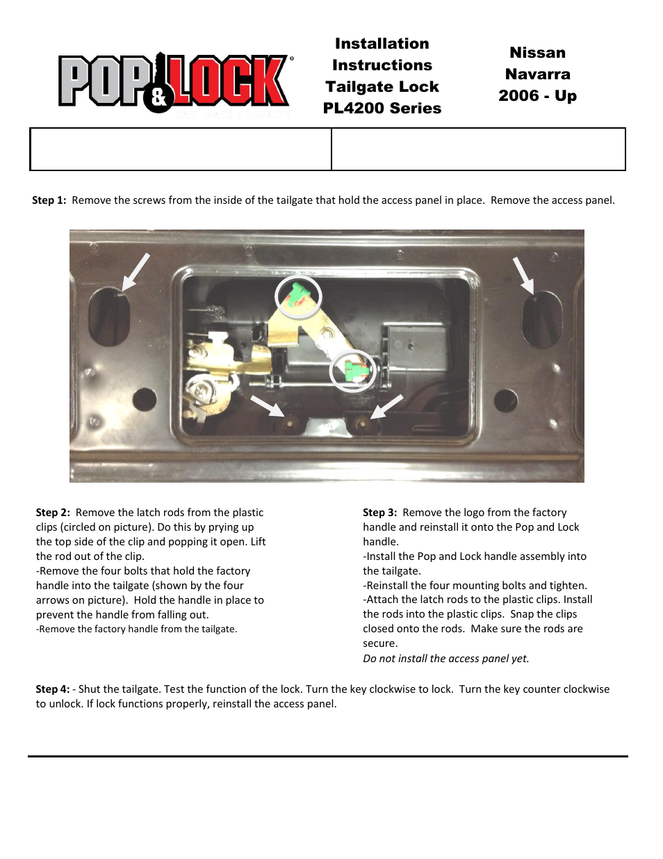 Pop & Lock PL4200 User Manual | 2 pages