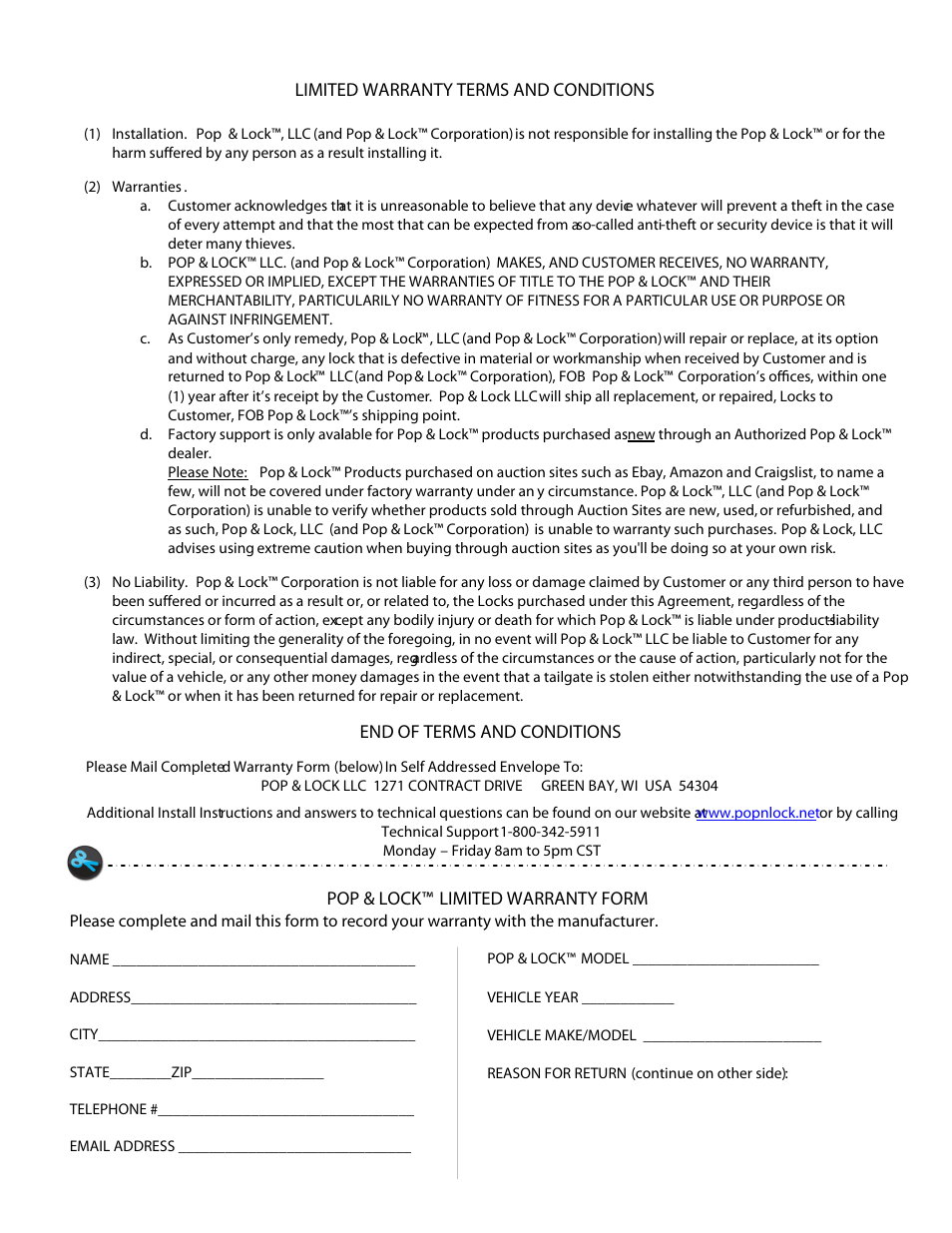 Limitedwarranty | Pop & Lock PL5305 User Manual | Page 2 / 2