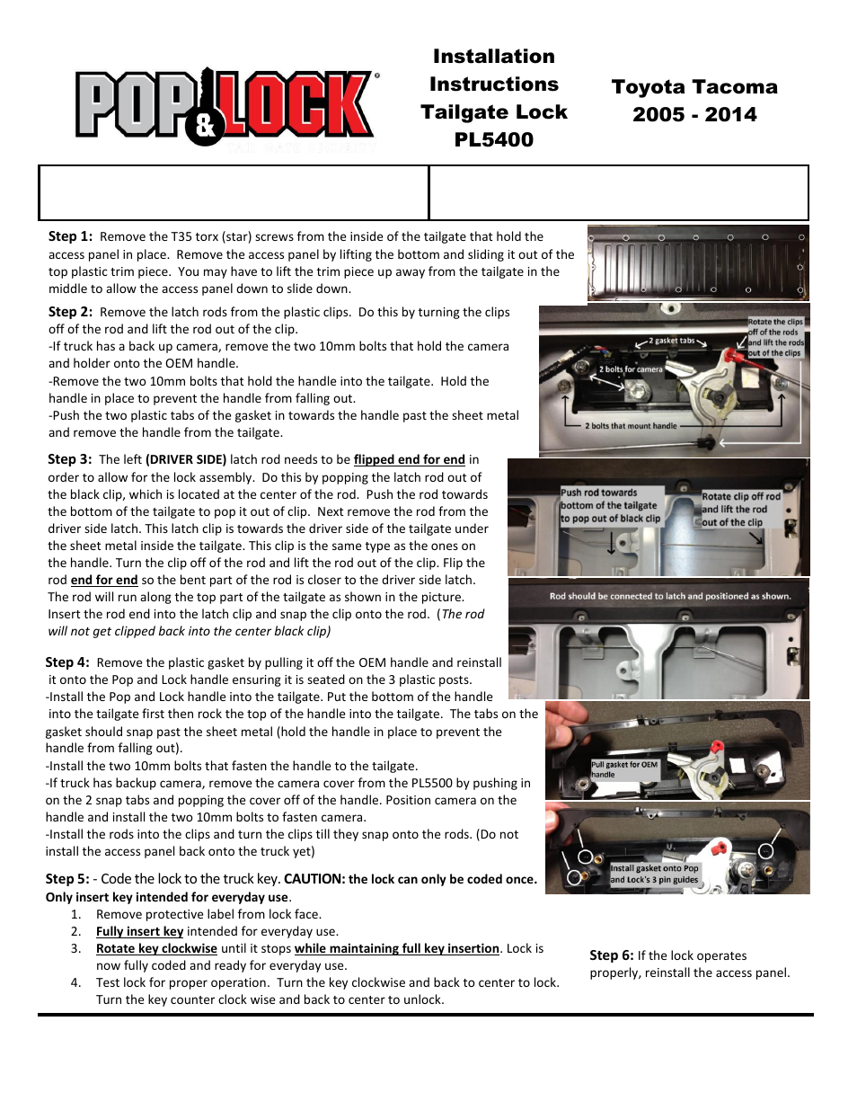 Pop & Lock PL5450 User Manual | 2 pages