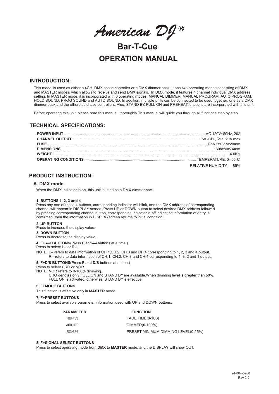American DJ Bar-T-Cue User Manual | 3 pages