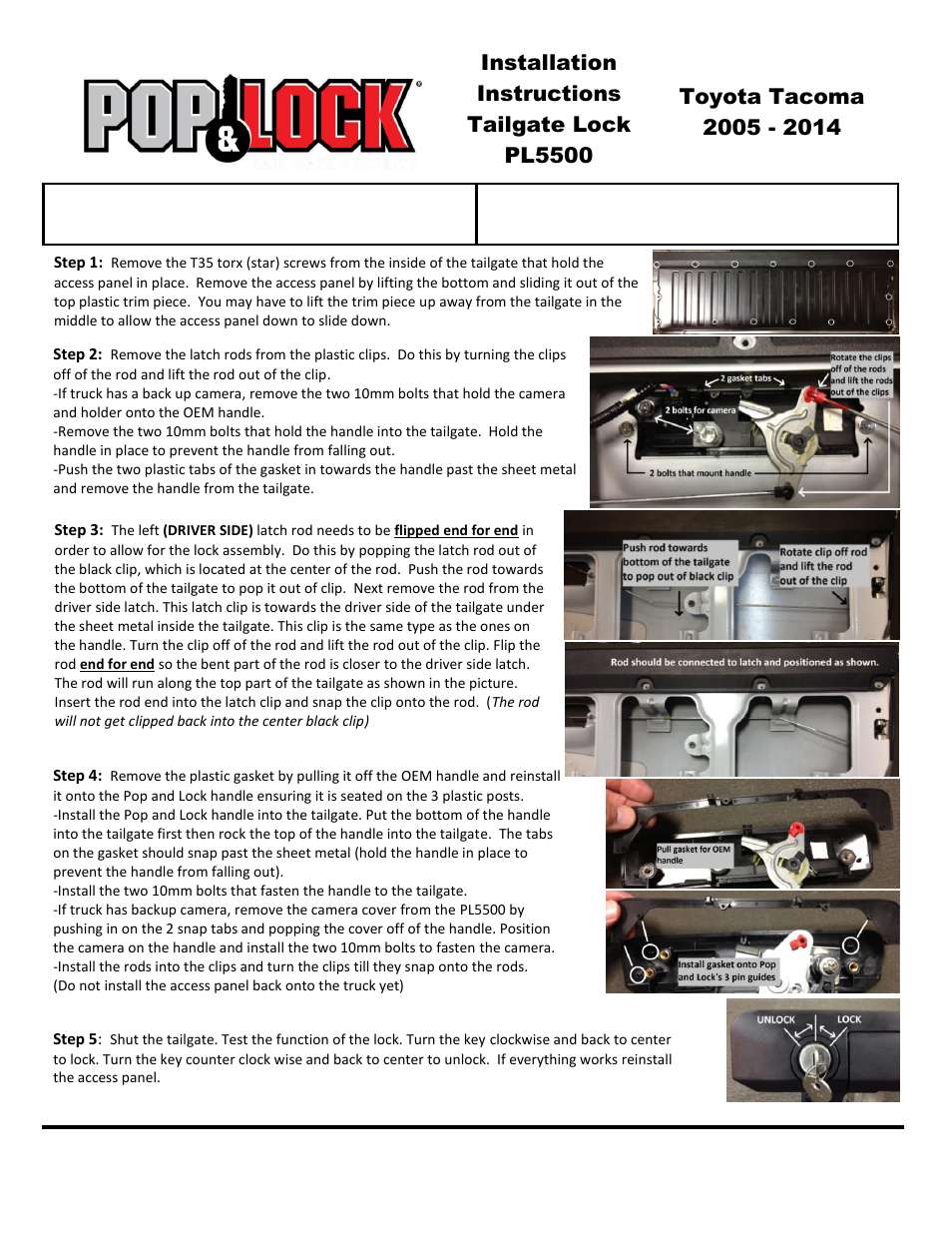 Pop & Lock PL5550 User Manual | 2 pages