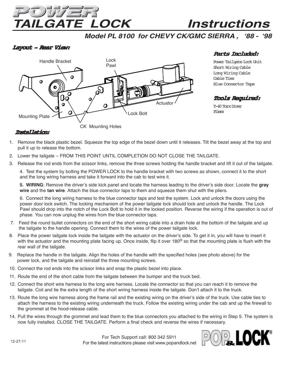 Pop & Lock PL8100 User Manual | 2 pages