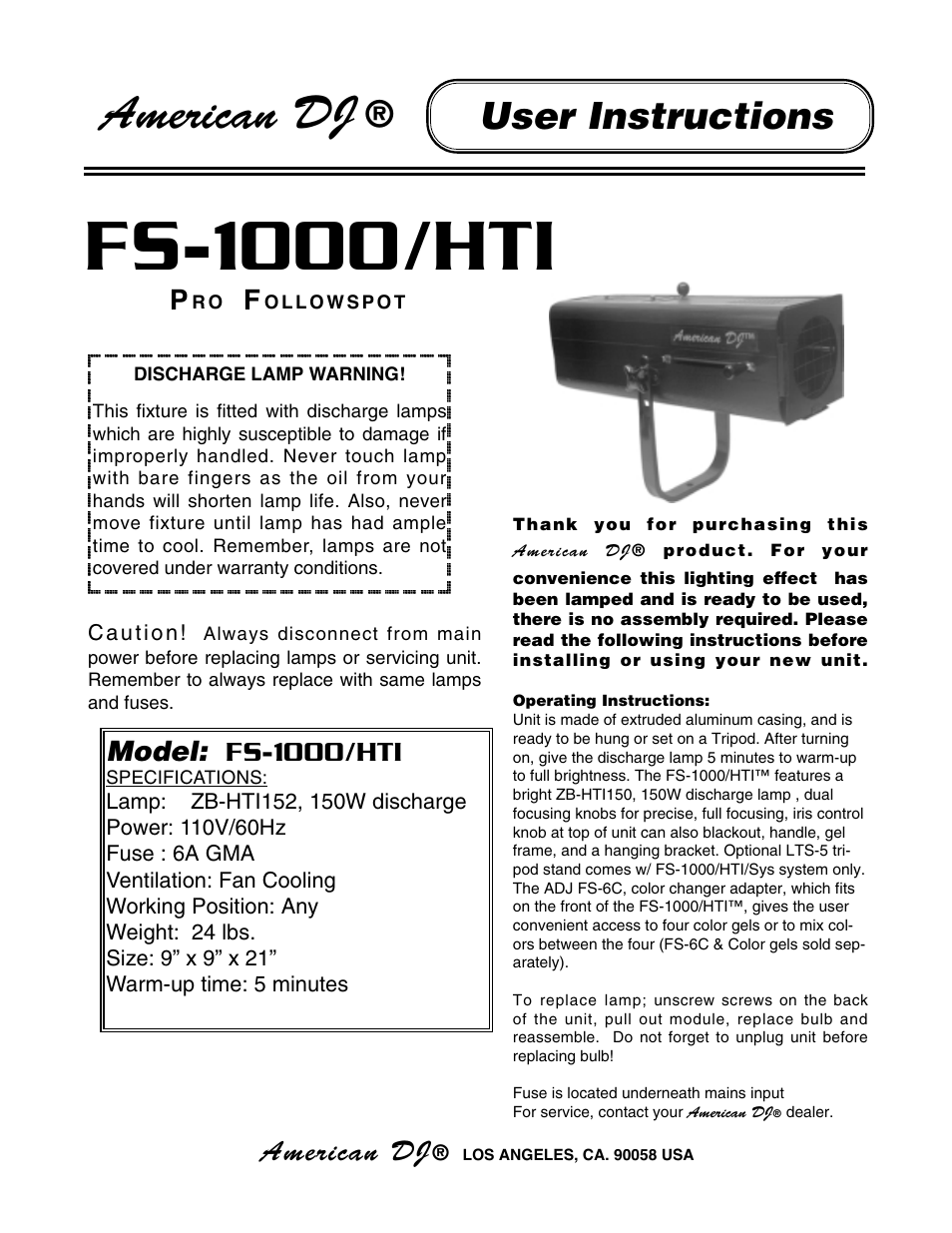 American DJ FS-1000 User Manual | 2 pages