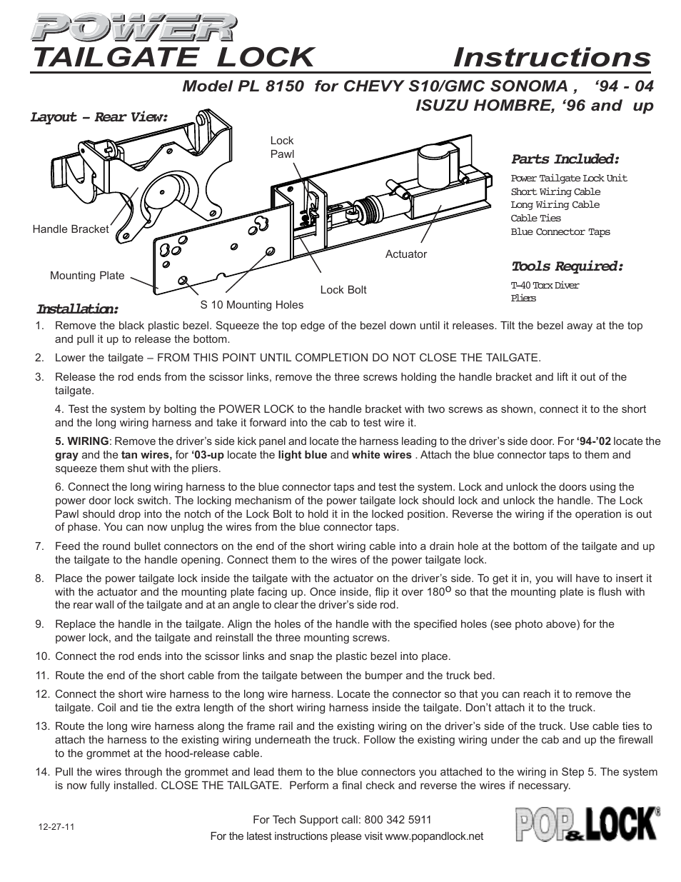 Pop & Lock PL8150 User Manual | 2 pages
