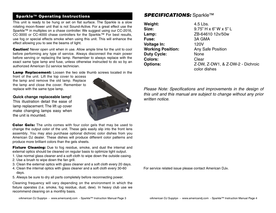 American DJ Sparkle User Manual | Page 2 / 2