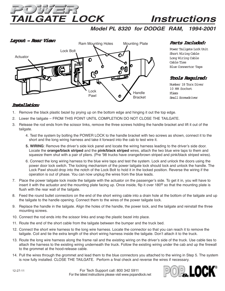 Pop & Lock PL8320 User Manual | 2 pages