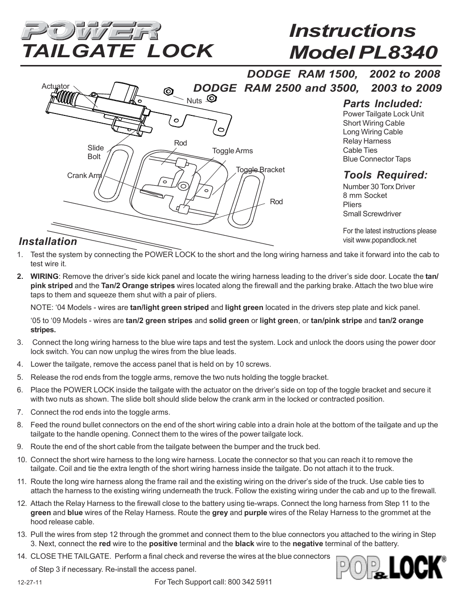 Pop & Lock PL8340 User Manual | 2 pages