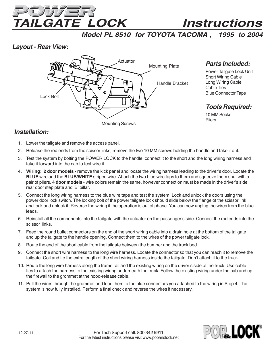 Pop & Lock PL8510 User Manual | 2 pages