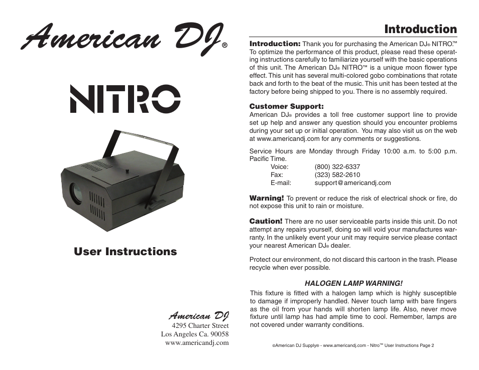 American DJ Nitro User Manual | 2 pages