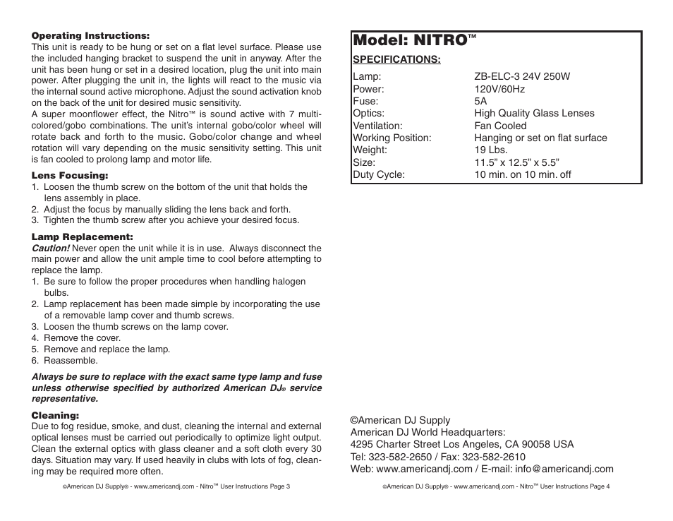 Model: nitro | American DJ Nitro User Manual | Page 2 / 2