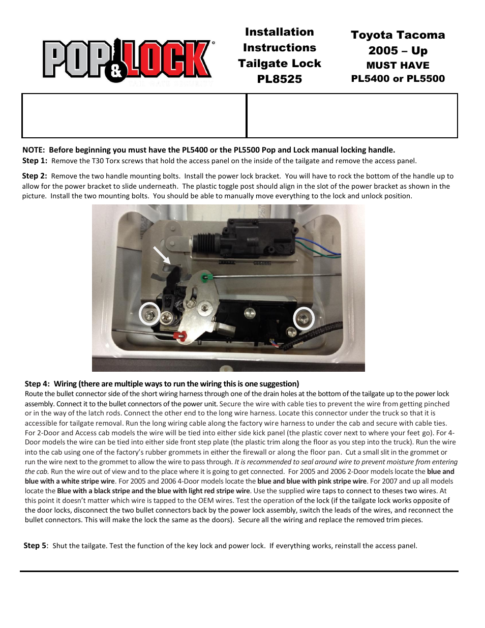 Pop & Lock PL8525 User Manual | 2 pages