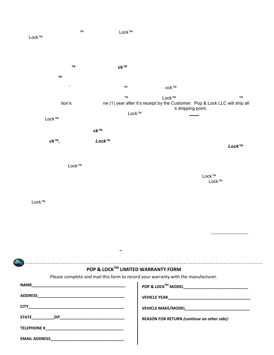 Pop & Lock PL8525 User Manual | Page 2 / 2