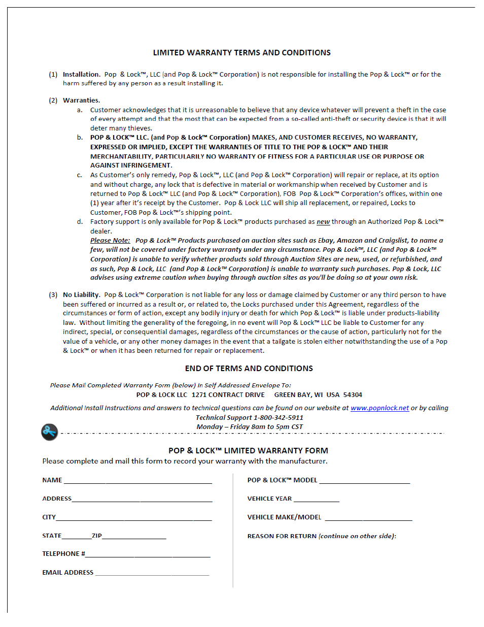 Pop & Lock PL8630 User Manual | Page 2 / 2