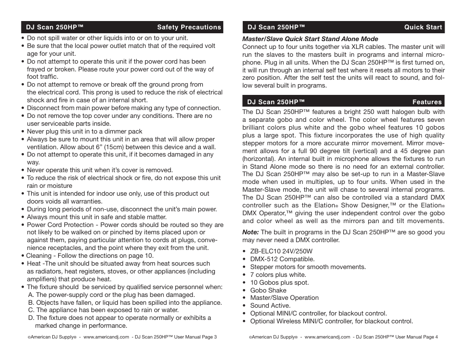 American DJ 250HP User Manual | Page 2 / 8