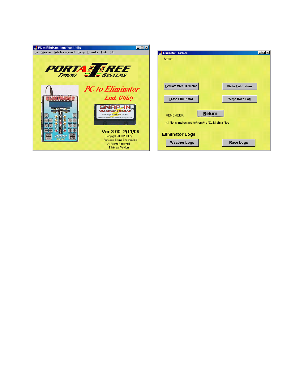 Race and weather log screens | PortaTree Snap-In Weather w/ Eliminator Super 2000 Practice Tree User Manual | Page 7 / 8