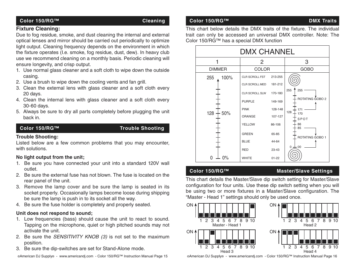 Dmx channel | American DJ 150/RG User Manual | Page 8 / 10