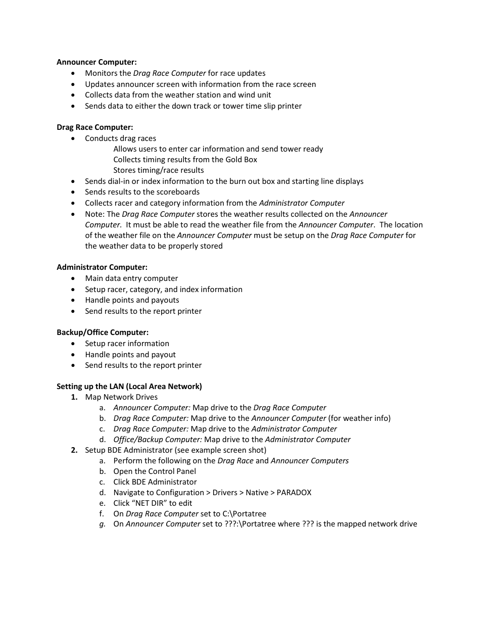 PortaTree Drag Race Computer Network User Manual | Page 2 / 3