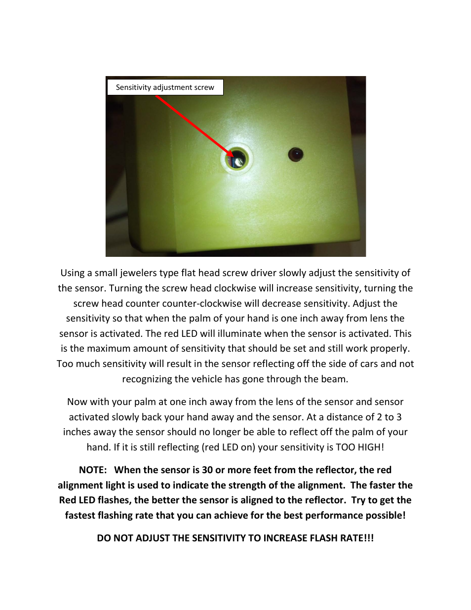 PortaTree Maximum Sensitivity for Banner SBL1 Sensors User Manual | Page 2 / 3