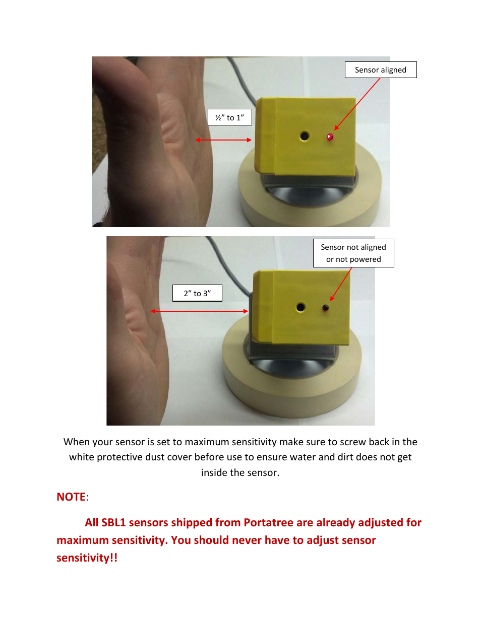 PortaTree Maximum Sensitivity for Banner SBL1 Sensors User Manual | Page 3 / 3