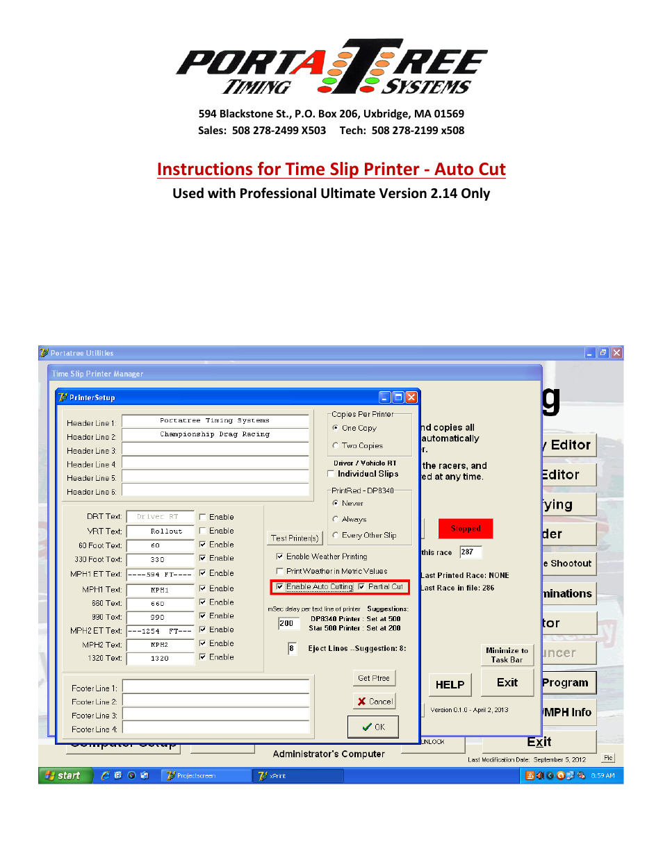 PortaTree Auto Cut Time Slip Printer - Version 2.14 Only User Manual | 1 page