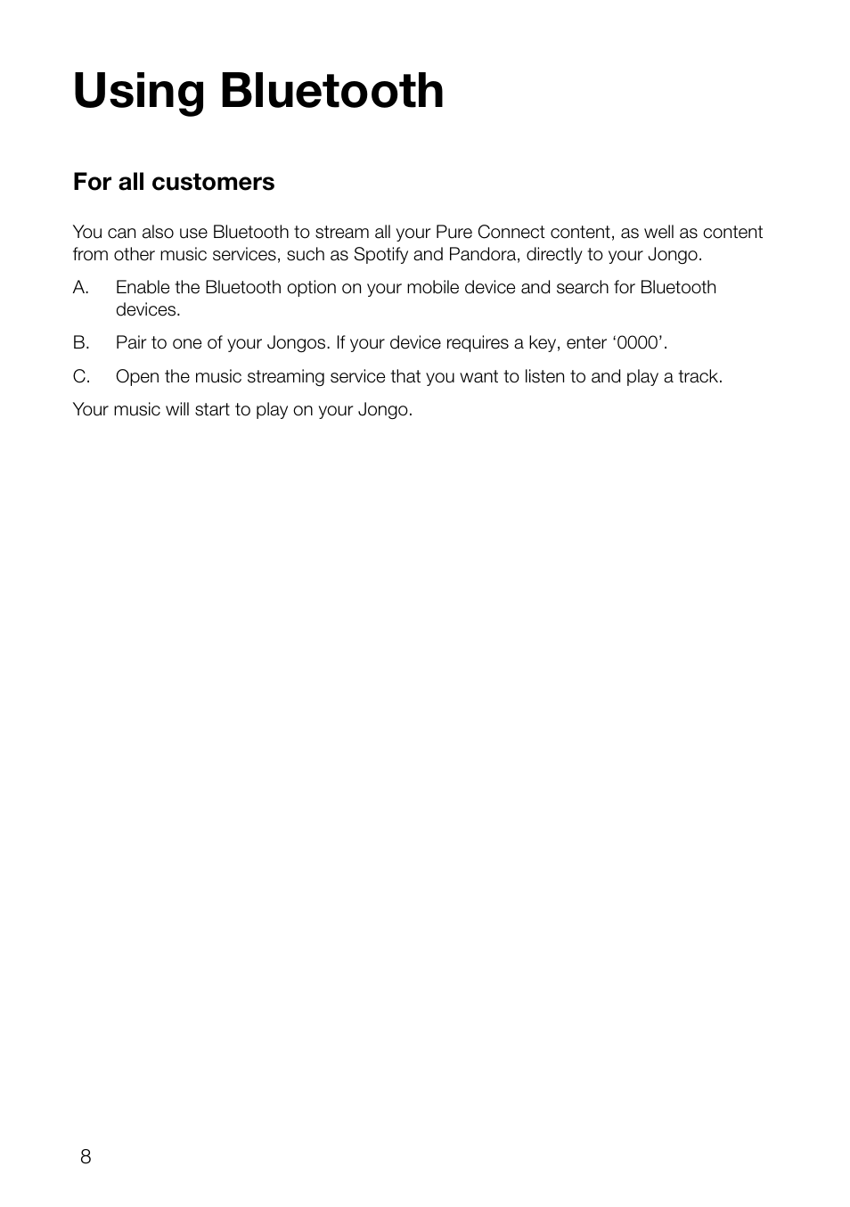 Using bluetooth | Pure Jongo T6 User Manual | Page 10 / 14