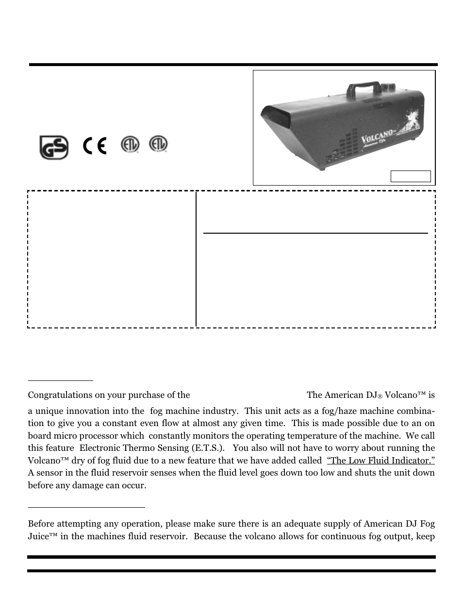 American DJ Volcano User Manual | 3 pages