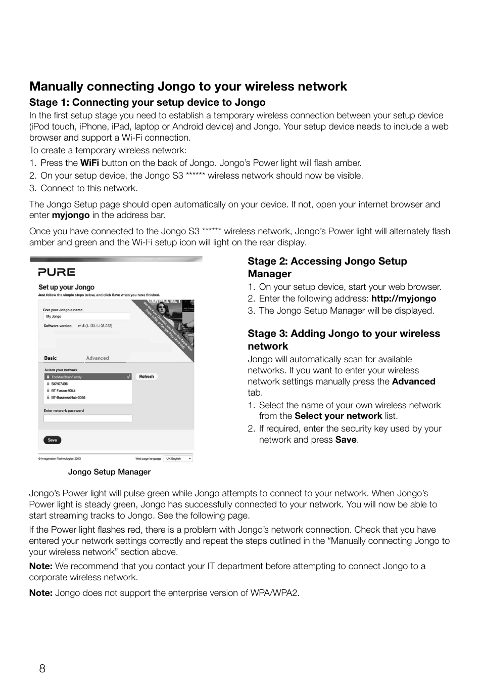 Manually connecting jongo to your wireless network | Pure Jongo S3 - User Guide User Manual | Page 10 / 20