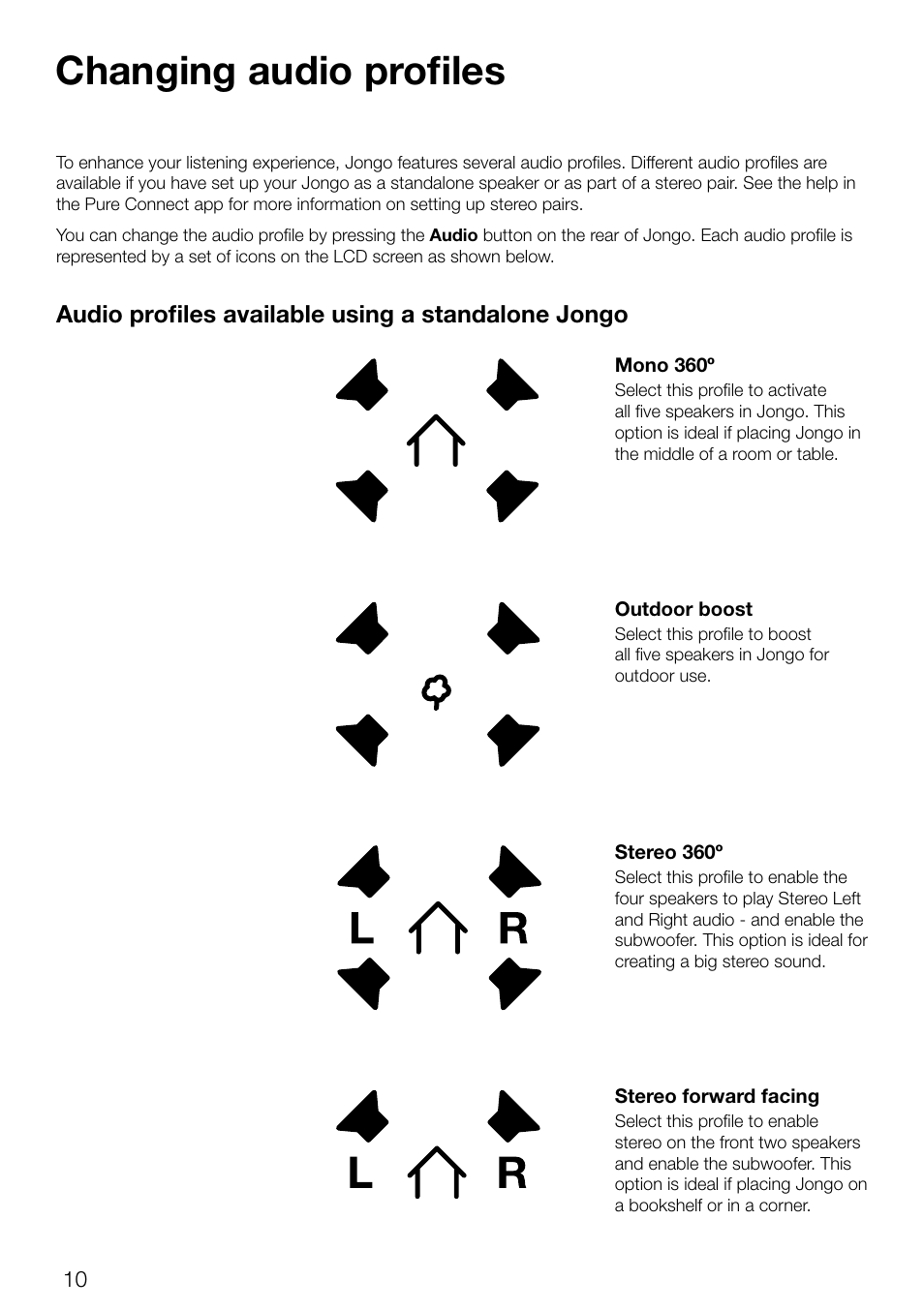 Changing audio profiles | Pure Jongo S3 - User Guide User Manual | Page 12 / 20