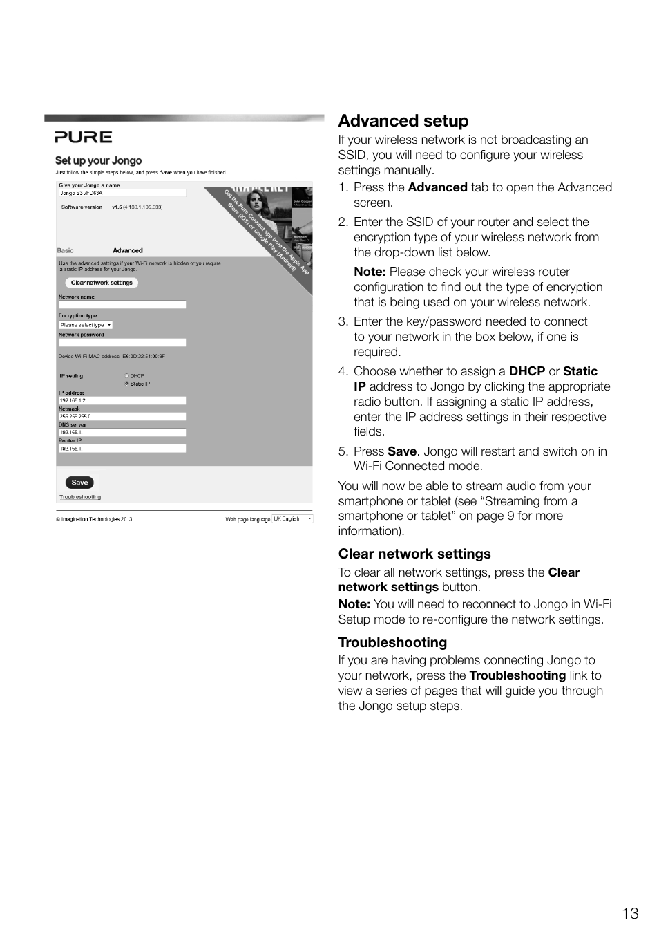 Advanced setup | Pure Jongo S3 - User Guide User Manual | Page 15 / 20