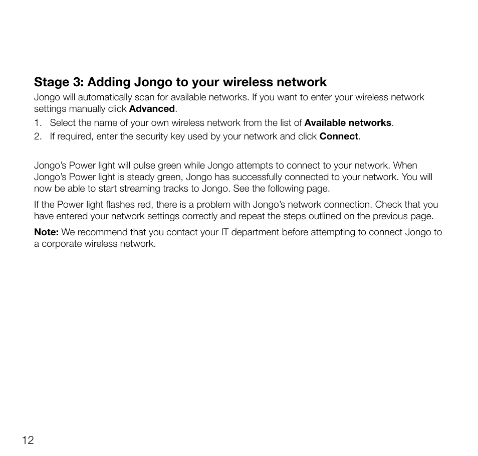 Stage 3: adding jongo to your wireless network | Pure Jongo A2 - User Guide User Manual | Page 14 / 24