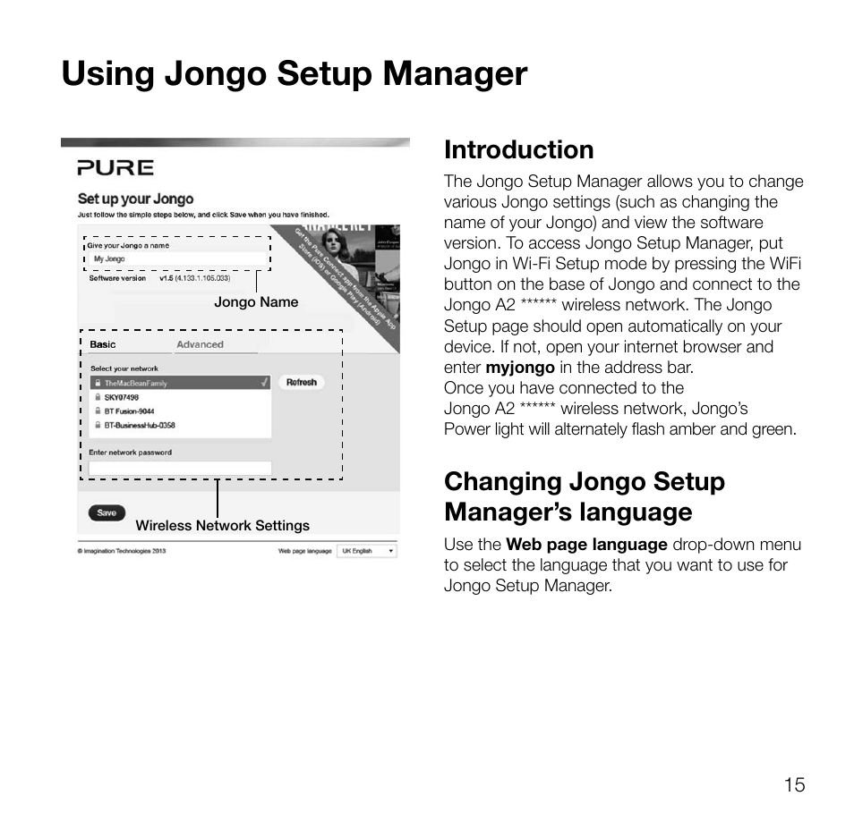 Using jongo setup manager, Introduction, Changing jongo setup manager’s language | Pure Jongo A2 - User Guide User Manual | Page 17 / 24