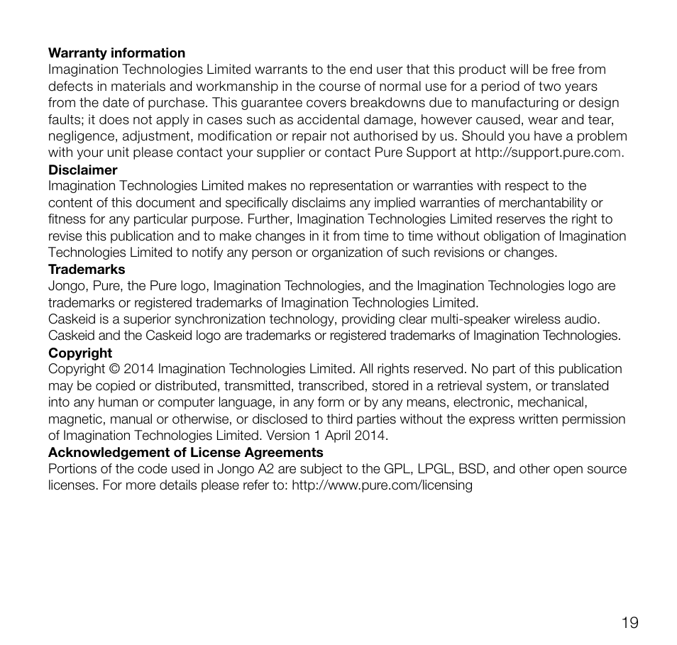 Pure Jongo A2 - User Guide User Manual | Page 21 / 24