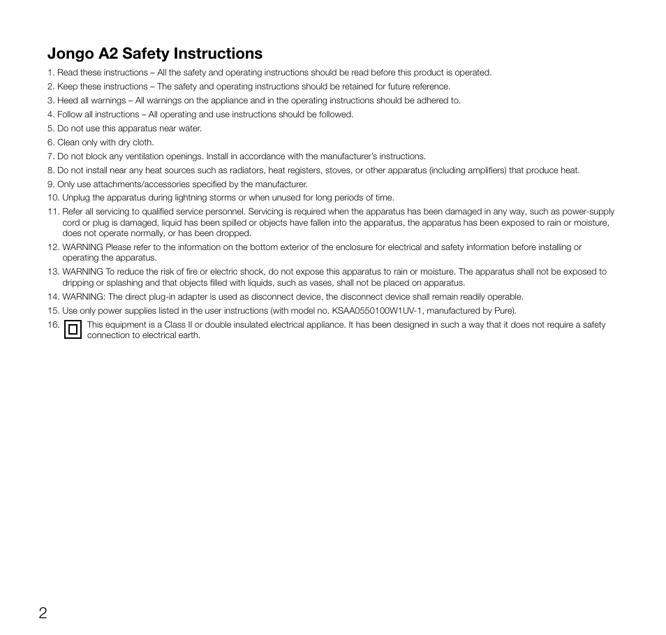 2jongo a2 safety instructions | Pure Jongo A2 - User Guide User Manual | Page 4 / 24