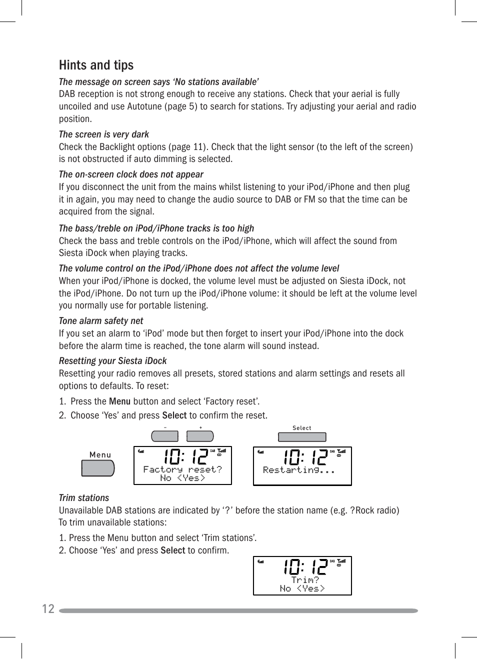 Hints and tips | Pure Siesta iDock User Manual | Page 14 / 88