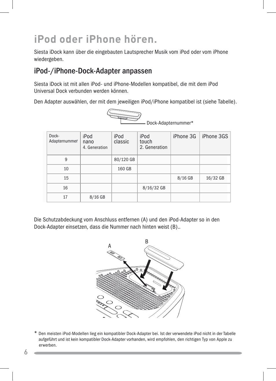 Ipod oder iphone hören, Ipod-/iphone-dock-adapter anpassen | Pure Siesta iDock User Manual | Page 22 / 88