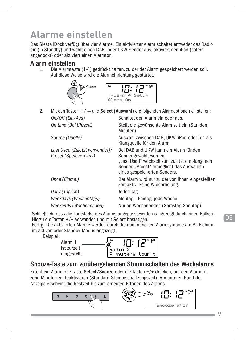 Alarme einstellen, Alarm einstellen | Pure Siesta iDock User Manual | Page 25 / 88