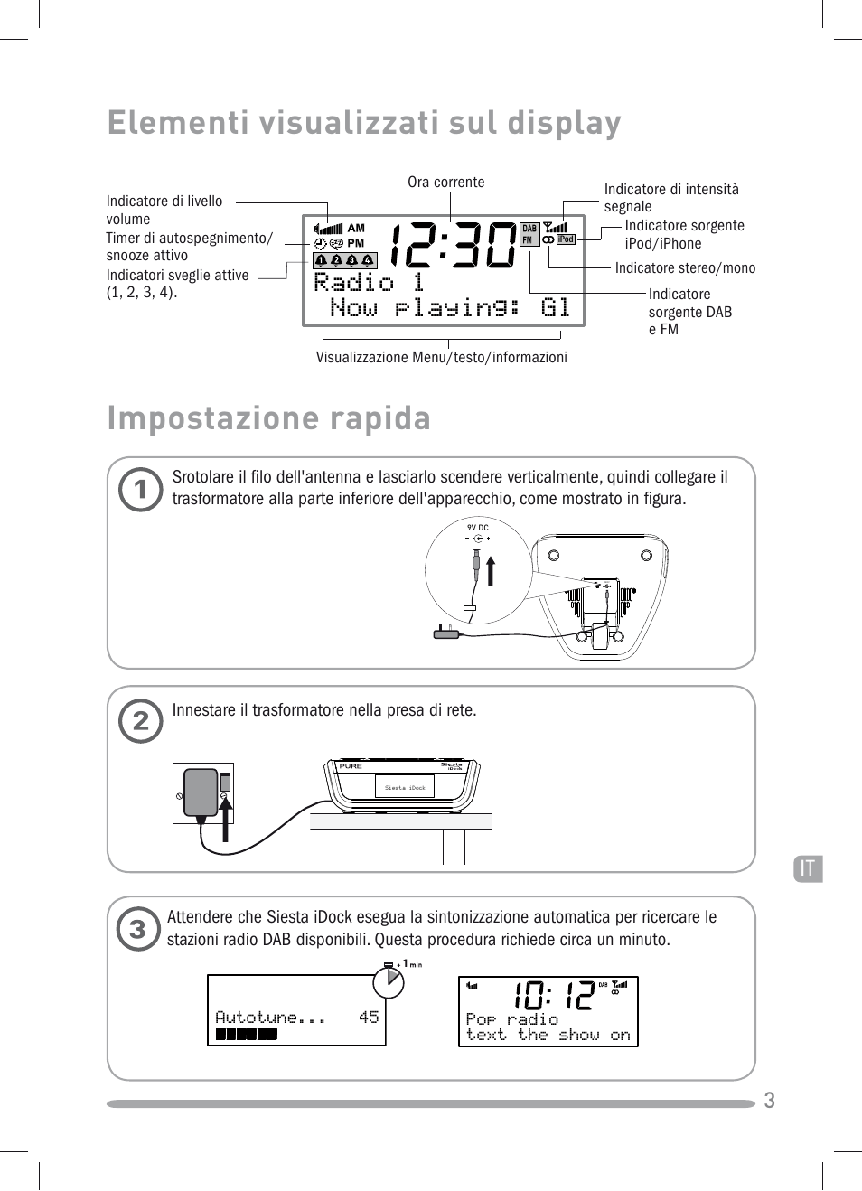 Elementi visualizzati sul display, Impostazione rapida, Apsx^  =^f_[phx]v)6 | Pure Siesta iDock User Manual | Page 47 / 88