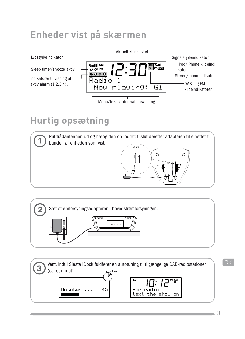 Enheder vist på skærmen, Hurtig opsætning, Apsx^  =^f_[phx]v)6 | Pure Siesta iDock User Manual | Page 61 / 88