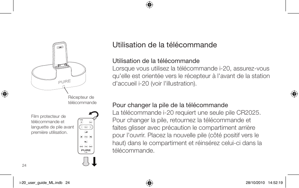 Utilisation de la télécommande | Pure i-20 User Manual | Page 24 / 88