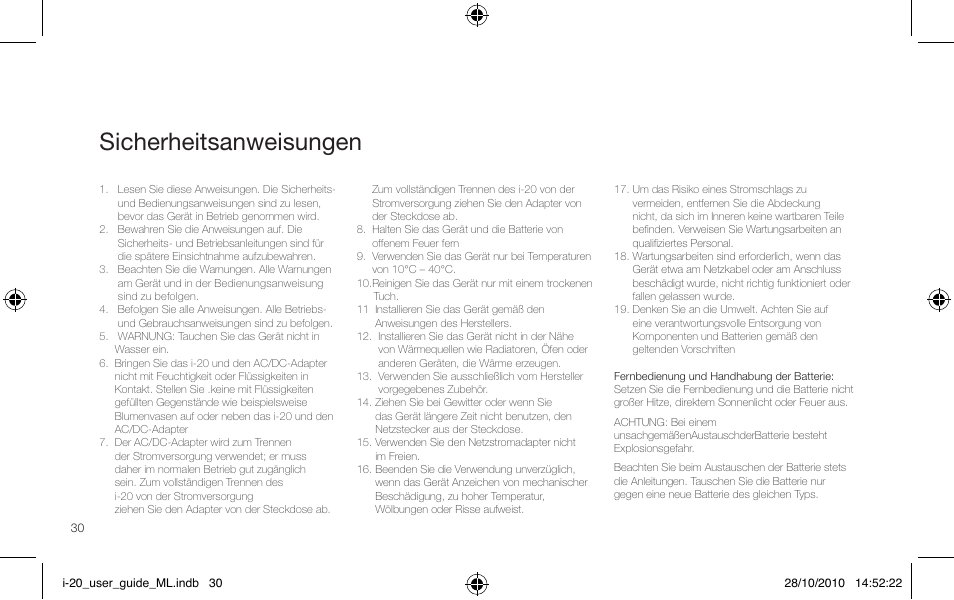 Sicherheitsanweisungen | Pure i-20 User Manual | Page 30 / 88