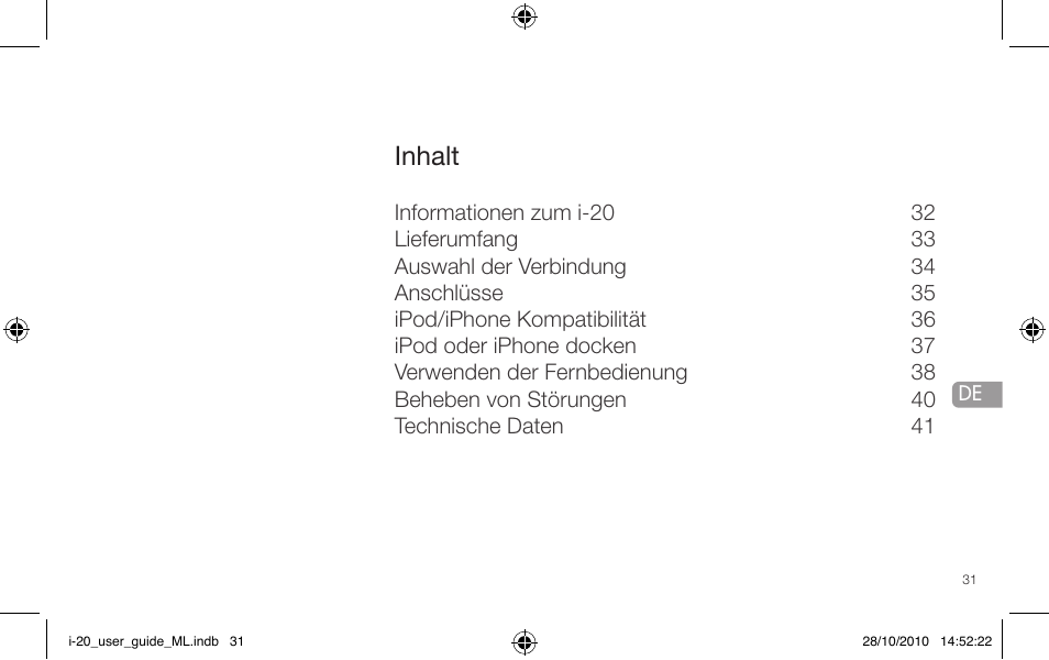 Inhalt | Pure i-20 User Manual | Page 31 / 88