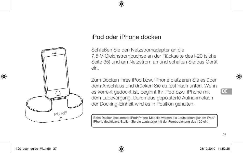 Ipod oder iphone docken | Pure i-20 User Manual | Page 37 / 88