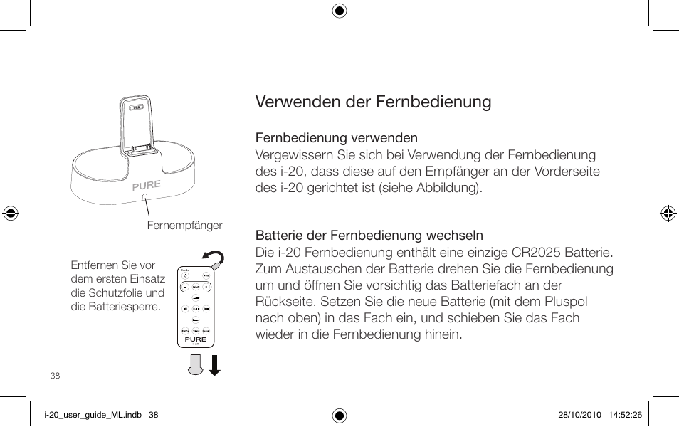 Verwenden der fernbedienung | Pure i-20 User Manual | Page 38 / 88