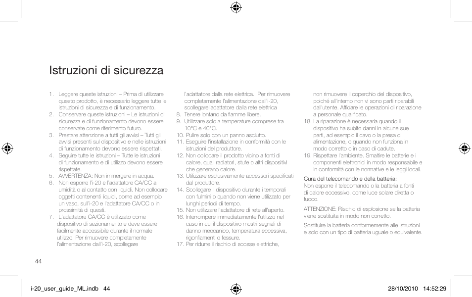 Istruzioni di sicurezza | Pure i-20 User Manual | Page 44 / 88
