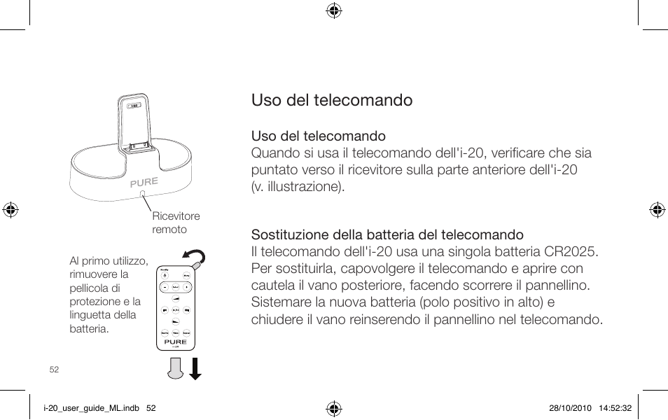 Uso del telecomando | Pure i-20 User Manual | Page 52 / 88