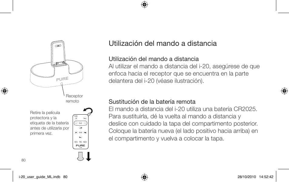 Utilización del mando a distancia | Pure i-20 User Manual | Page 80 / 88